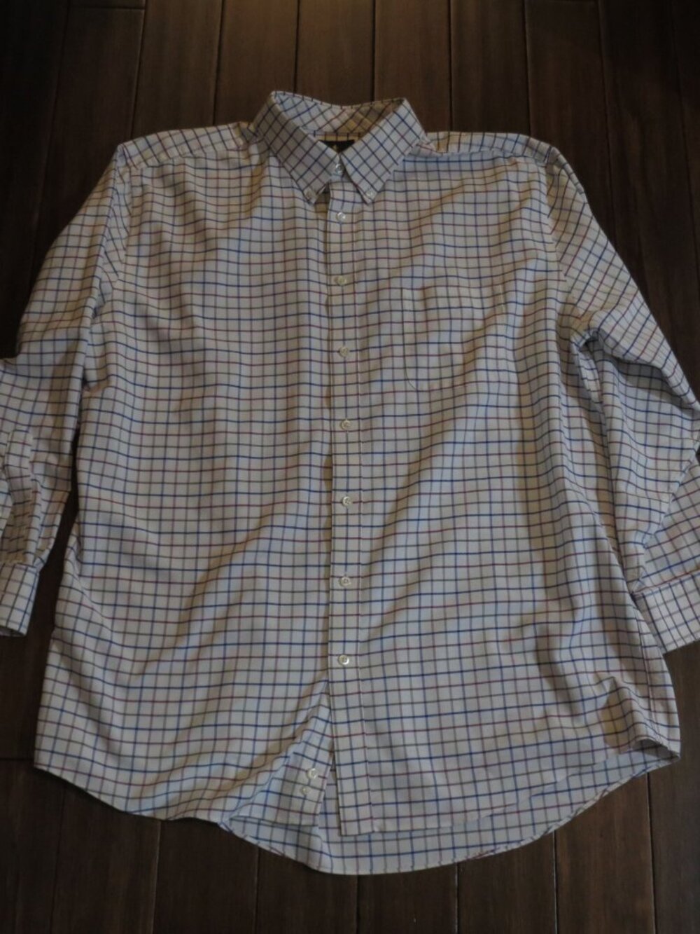 Stafford Travel 18/34-35 Button Down Long Sleeve Shirt Regular Fit Plaid White B